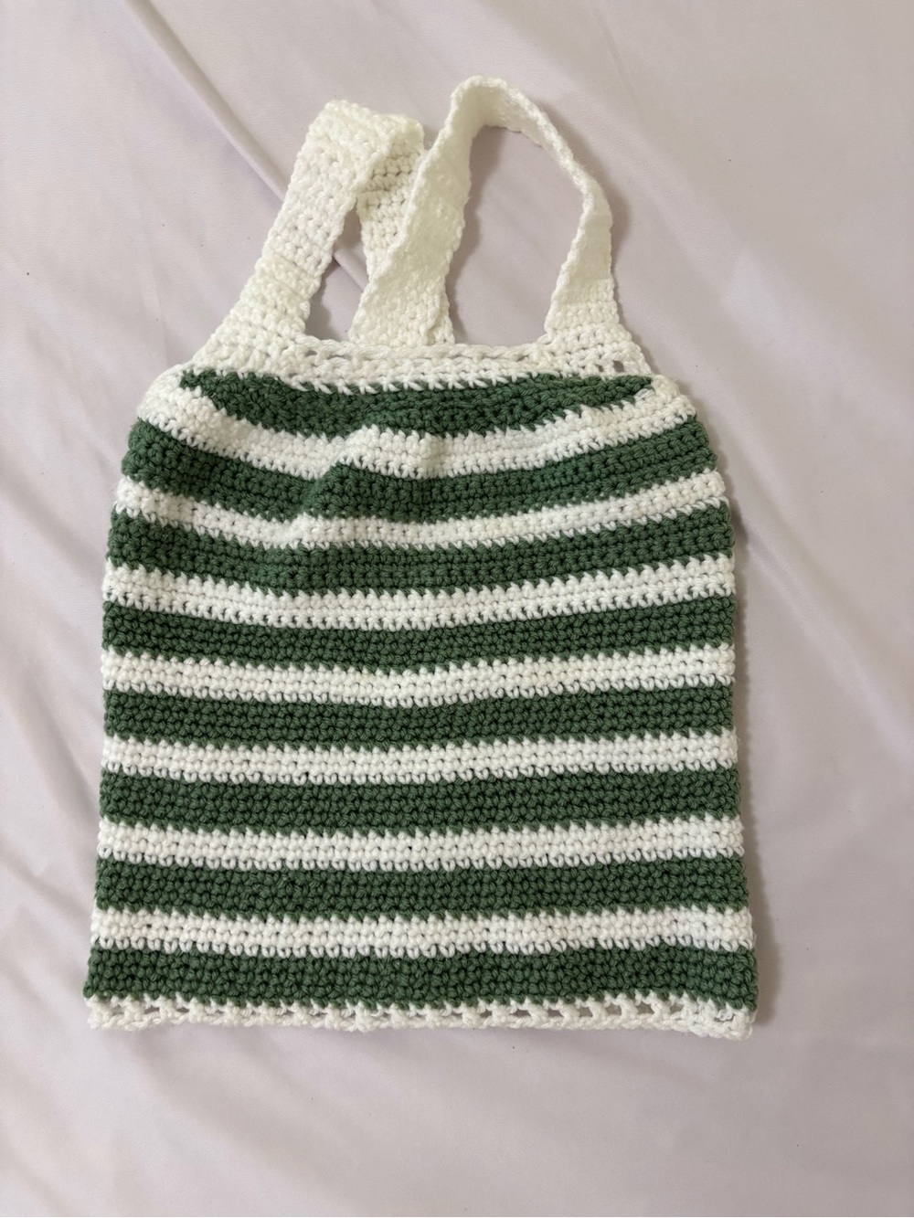 Striped Crochet Tank Top in White and Dark Green